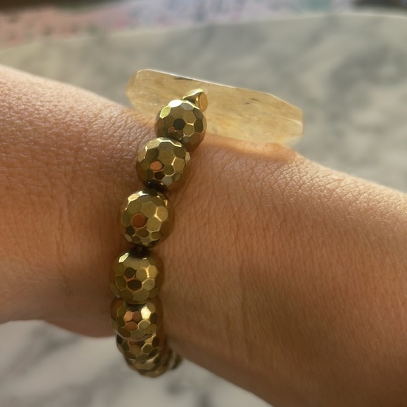 Gold rutile quartz & hematite bracelet - Picture 3 of 4